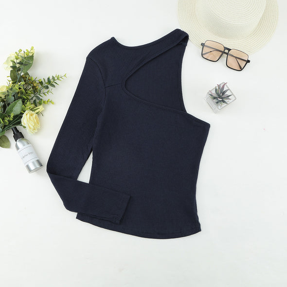 Solid Color Asymmetric Strapless Sexy Sweater