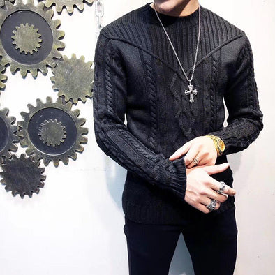 Winter Men Solid Color Warm Jacquard Fashion Sweater